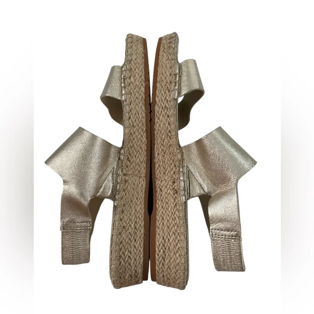 Cole Haan Cloudfeel Espadrille Sandals Soft Gold Metallic Leather Natural Jute 7